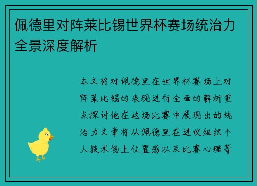 佩德里对阵莱比锡世界杯赛场统治力全景深度解析